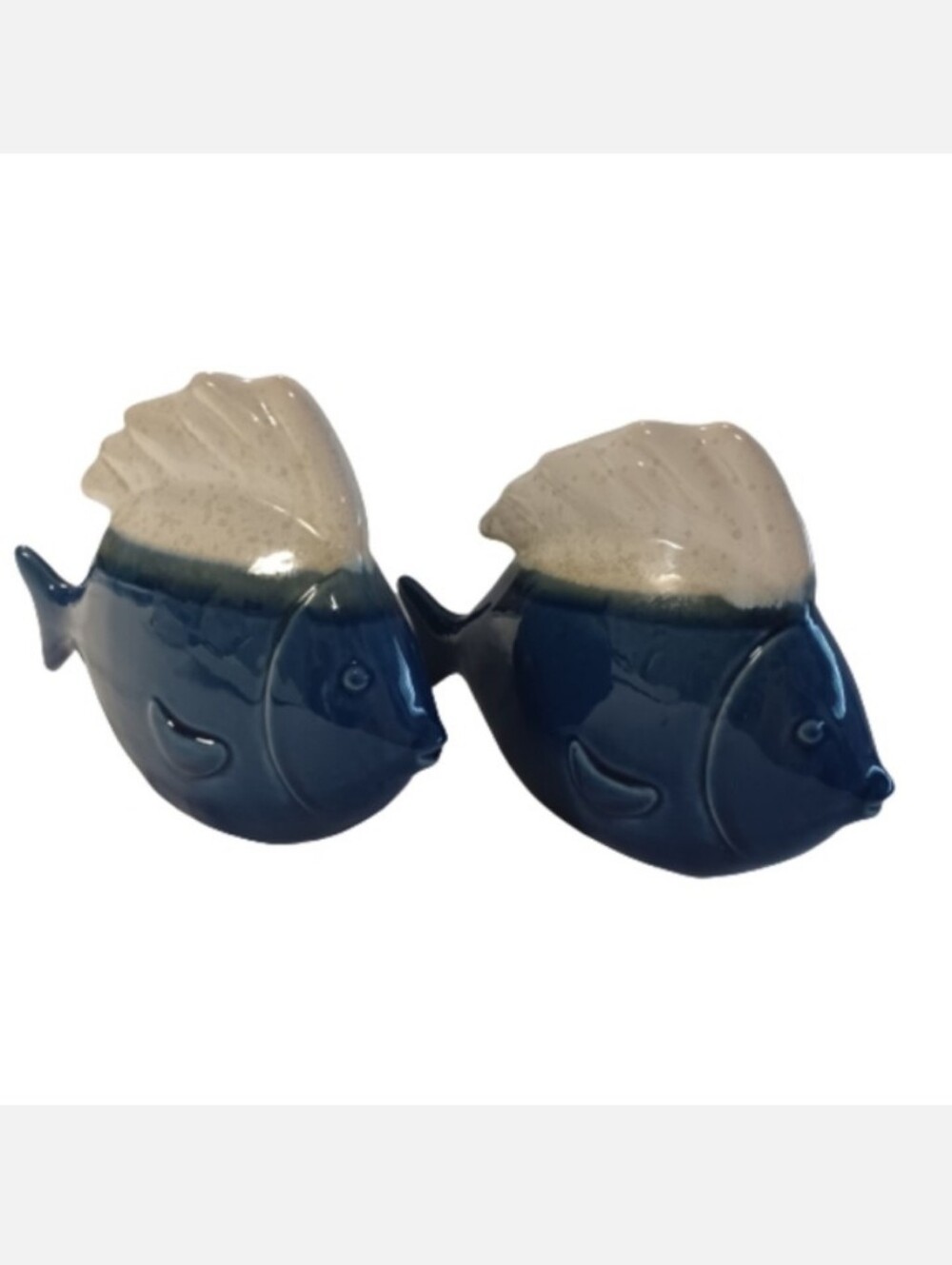 NAUTICAL GLAZED FISH SET Multicolor Blue Cream Glass Ocean Water Sea Room Decor